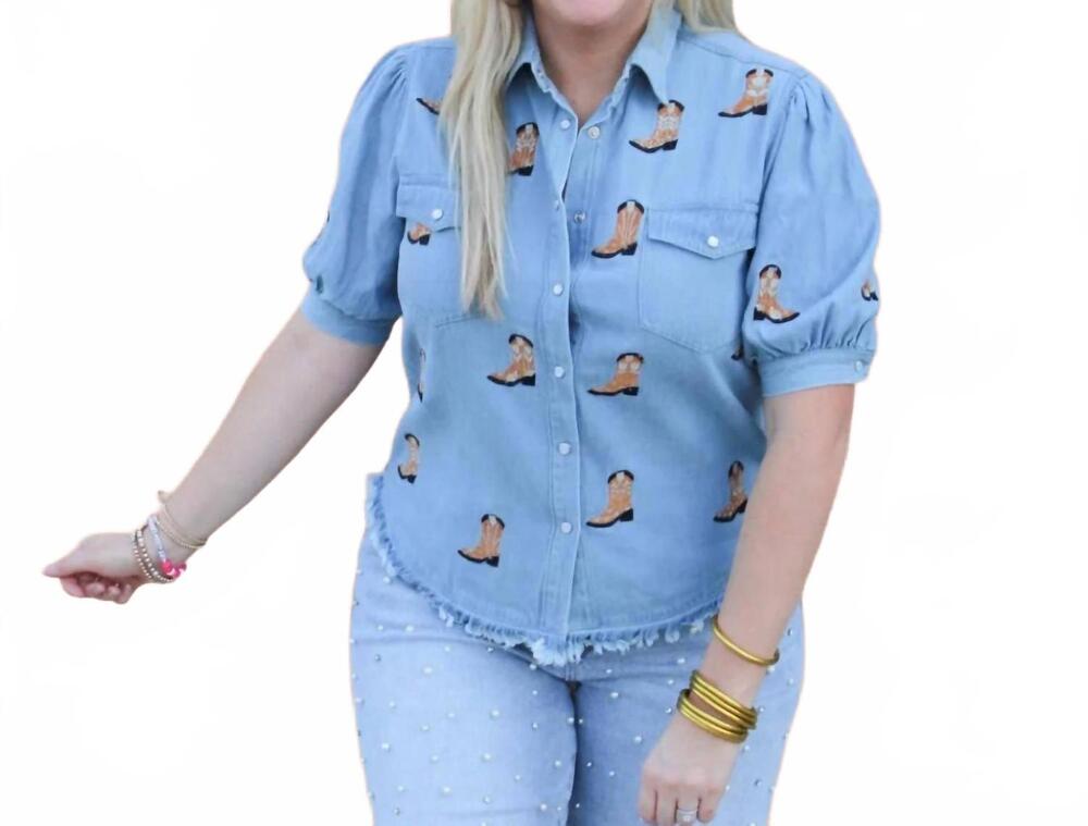 NEW LAYERZ CLOTHING bailey orange boot scootin' bleachers top in light blue
